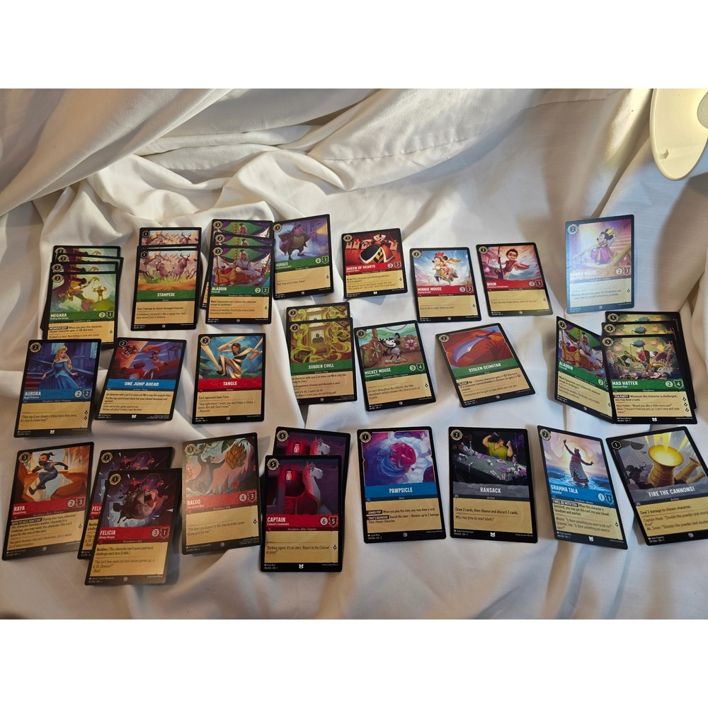 Disney Lorcana TCG Card Lot Mickey Mouse Aurora Aladdin Mad Hatter Raya 30+ Card
